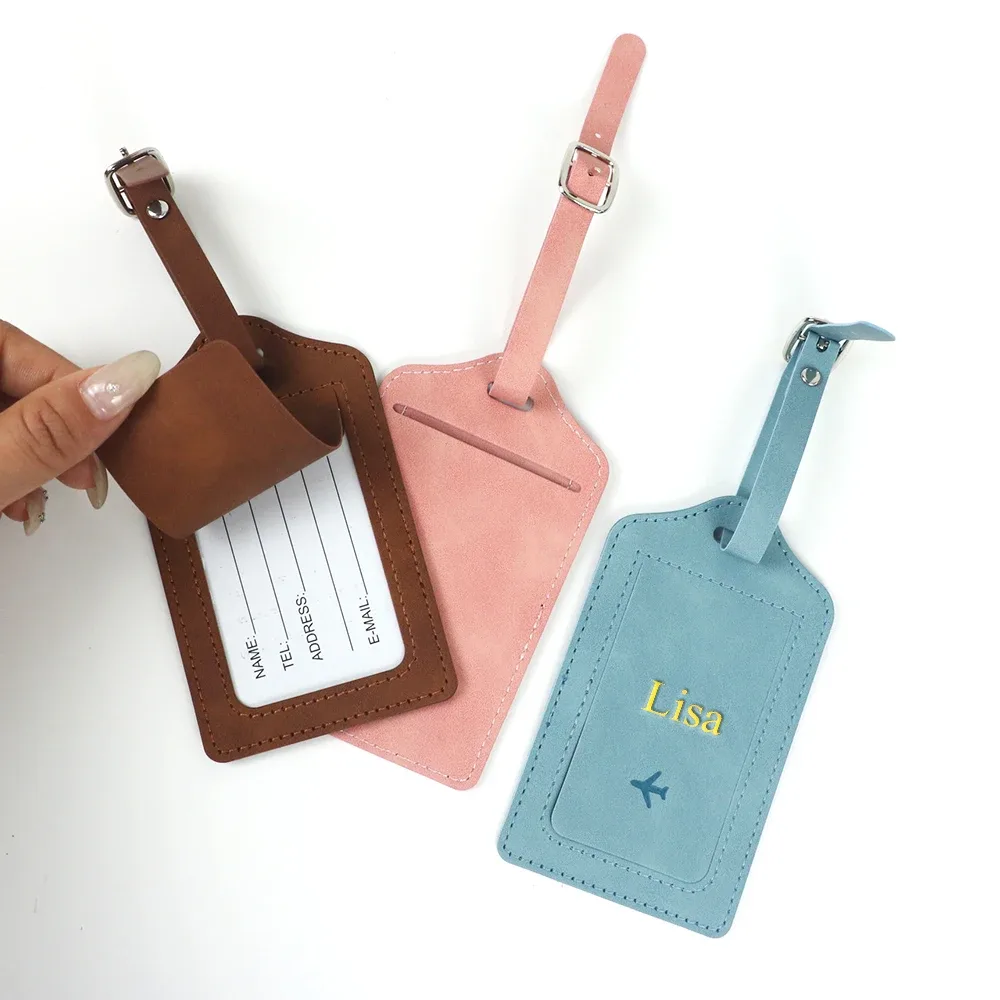 étiquette de bagage personnalisée en cuir pu avec nom, accessoire anti-perte pour voyage, carte d'embarquement en cuir