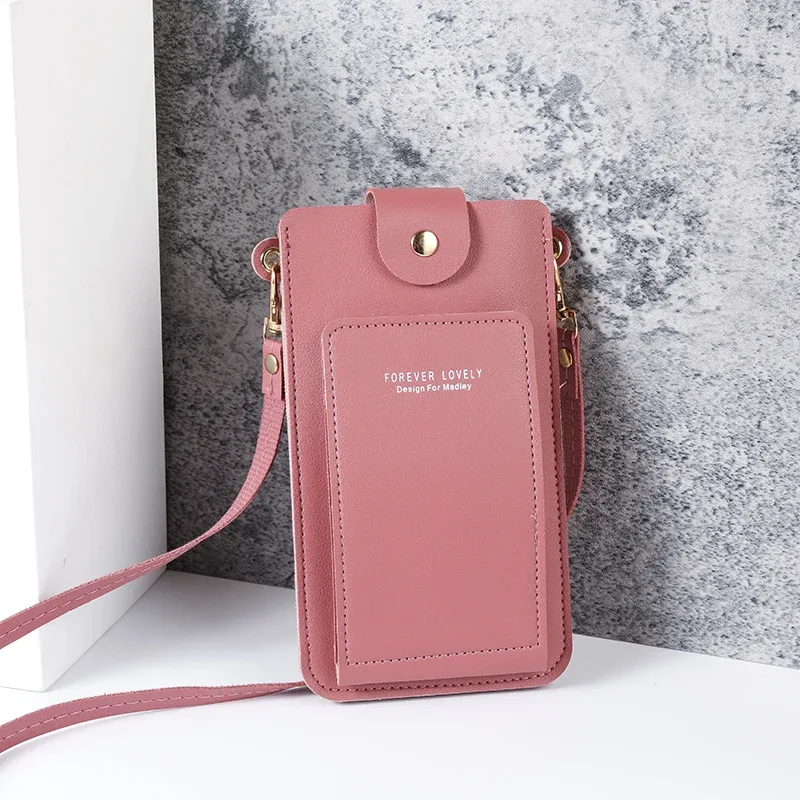 sac à bandoulière simple de couleur unie pour femmes, sac en bandoulière pour téléphone portable, portefeuille pour cartes de permis de conduire, nouvelle collection 2024