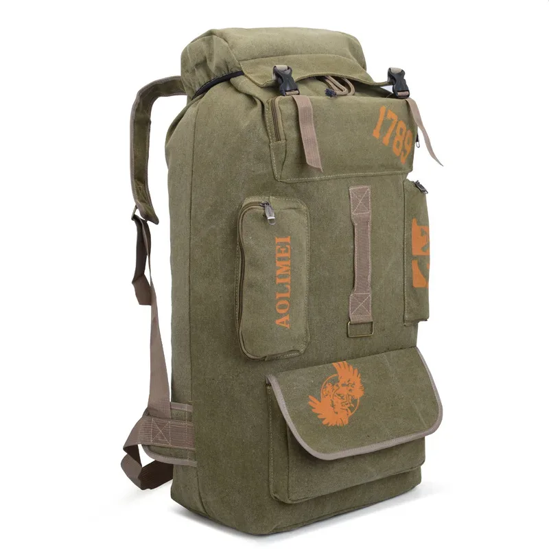 sac à dos en toile grande capacité 100l, sac à dos de voyage, de camping, de plein air, à double bandoulière, respirant, résistant à l'usure, style streetwear, unisexe