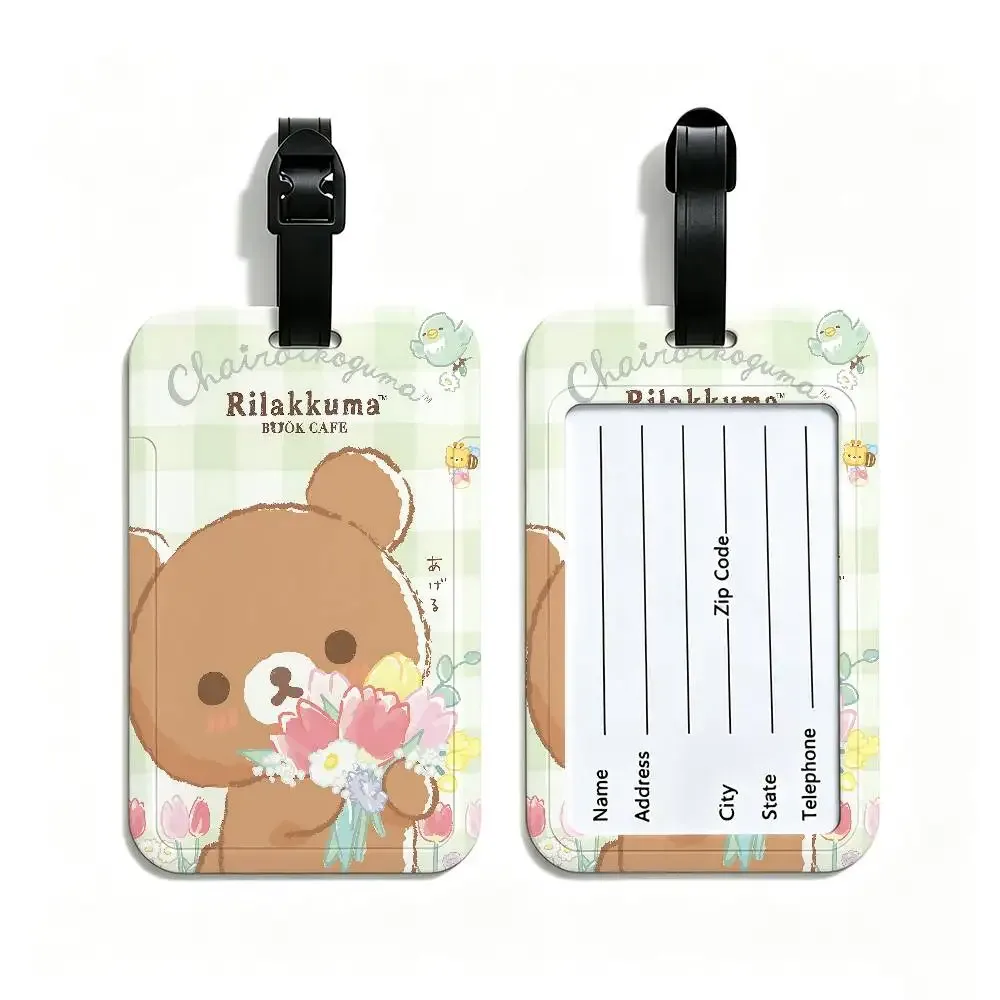 étiquette bagage plastique pvc motif rilakkuma fruits coeurs ballons rectangle poignée anti-perte voyage école usage journalier