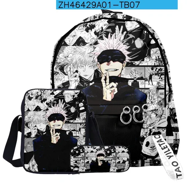 sac dos oxford université brodé manga noir imprimé personnages scènes adolescents bandoulière arquée capacité informatique