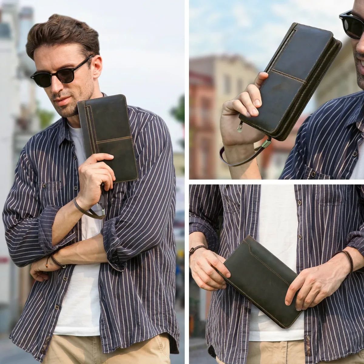 portefeuilles de voyage en cuir véritable contact's pour la famille, pochettes vintage pour hommes, étuis de passeport, porte-cartes, poche pour téléphone
