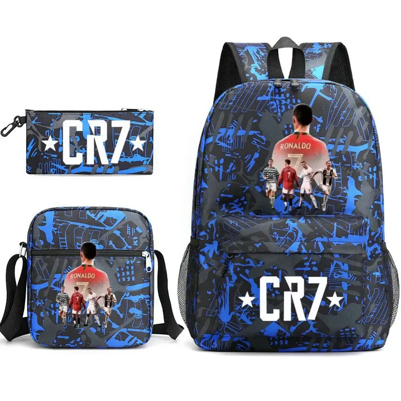 sacs d'école de cosplay football cr7, sac à dos pour ordinateur portable, pour adolescents garçons et filles, 3 pièces/ensemble