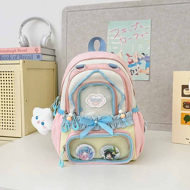 sac à dos coréen à nœud papillon, grande capacité, esthétique soignée, couleur transparente contrastante, pour l'école