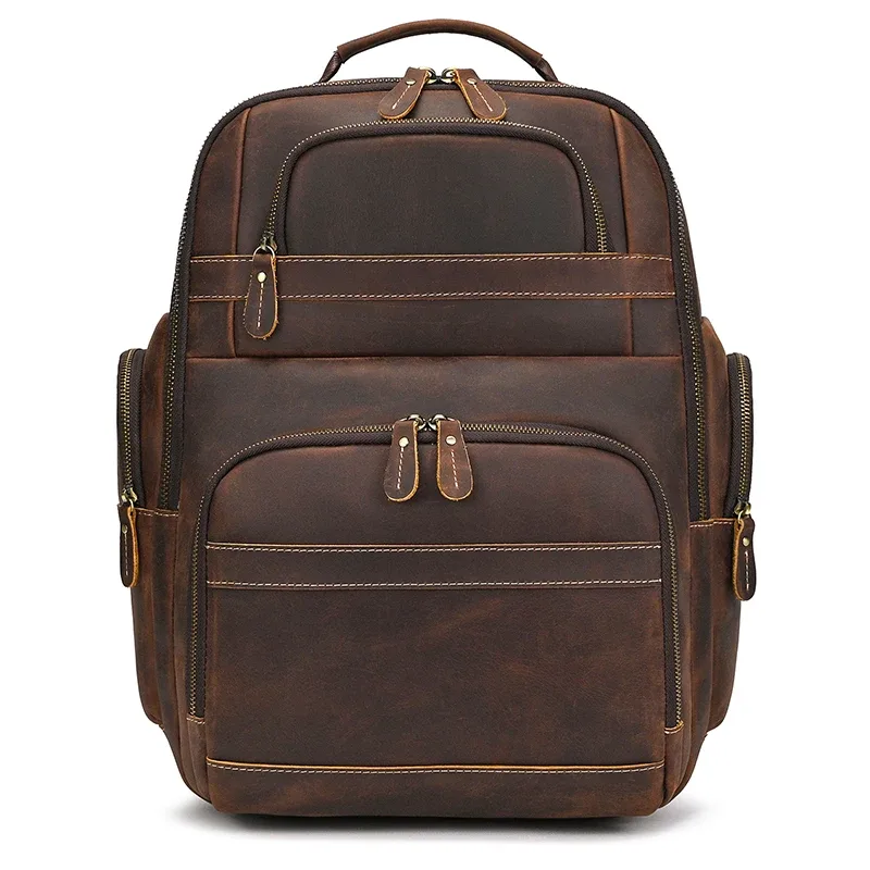 sac à dos pour ordinateur portable haute capacité sac de voyage en cuir véritable pour hommes sacs à dos en cuir de cheval fou livraison directe sac d'école grand