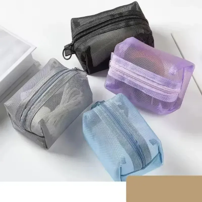 mini sacs cosmétiques en nylon transparent, jolies petites trousses de maquillage pour femmes, pochettes pour rouge à lèvres, organiseur pour câbles, clés, écouteurs