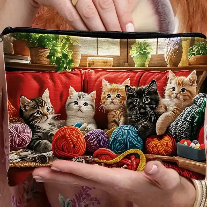 pochette multifonctionnelle à fermeture éclair, jolie pochette de maquillage en forme de chat pour femmes, rangement de bijoux, petit sac de rangement de voyage, 1 pièce
