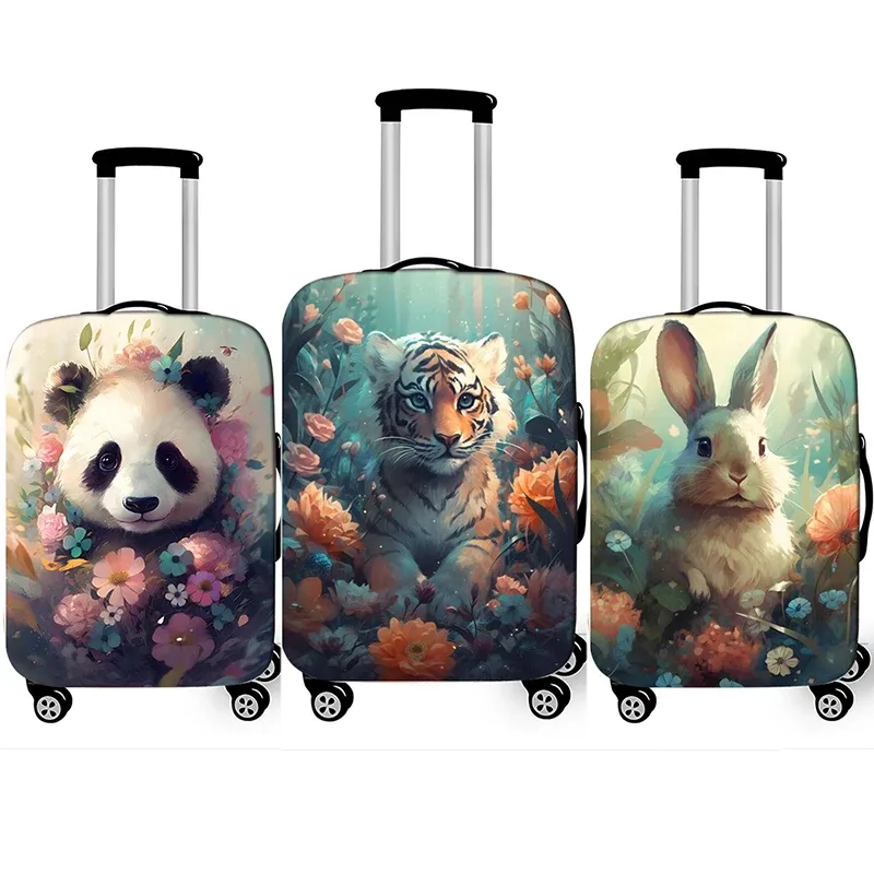 housse de protection pour valise aquarelle, motif animal mignon, tigre, lapin, panda, pour voyage, valise, housse de chariot élastique