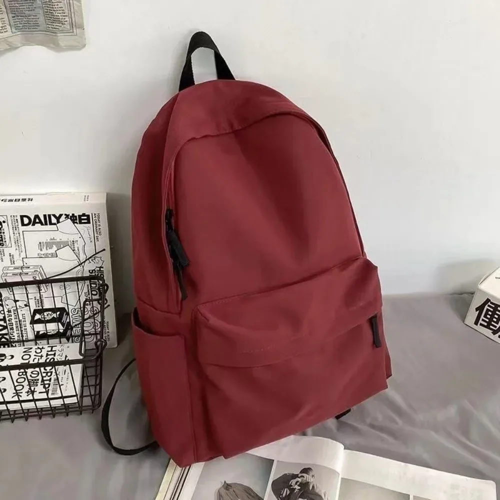 sac à dos d'étudiant moderne de grande capacité, sac d'école décontracté en nylon, couleur unie, bretelles réglables, sac de voyage, école