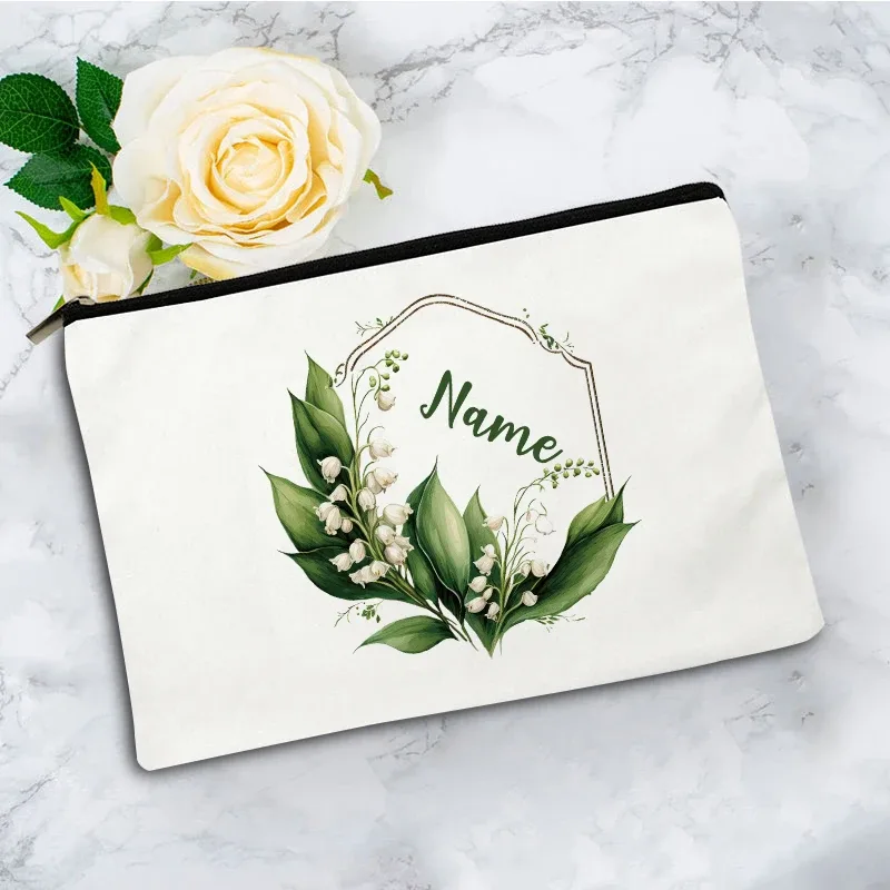 pochette zippée à motif floral pour femme, sac de voyage, organisateur en toile, trousse de maquillage, cadeau pour enseignant avec nom personnalisé lady f