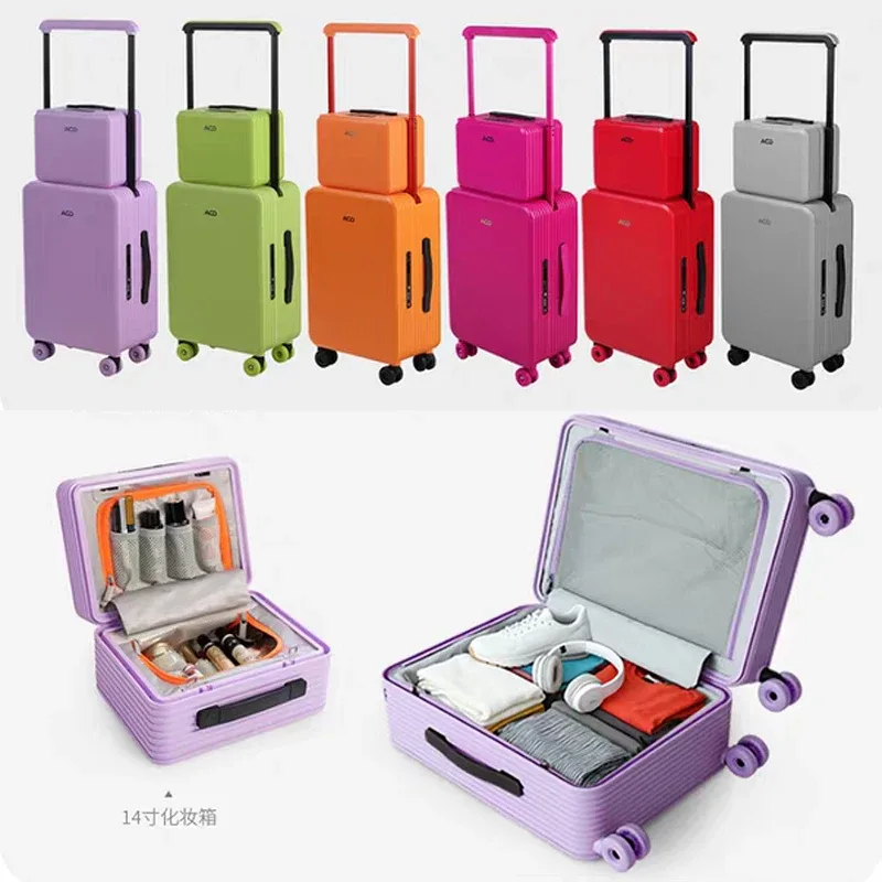 nouvel ensemble de bagages 2026 à poignée large, valise à roulettes avec boîte à maquillage, robuste et durable, pour voyages