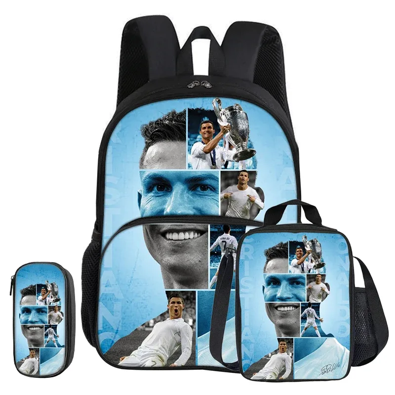 sac dos nylon noir rouge vert sport football trophées ronaldo identité visuelle unisexe voyage école université tranche intermédiaire informatique