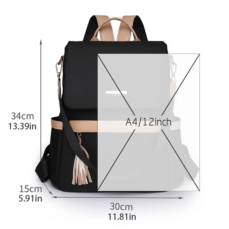 sac dos polyester beige noir gris bandoulière poignée souple fermeture éclair integree usage voyage femenin classique