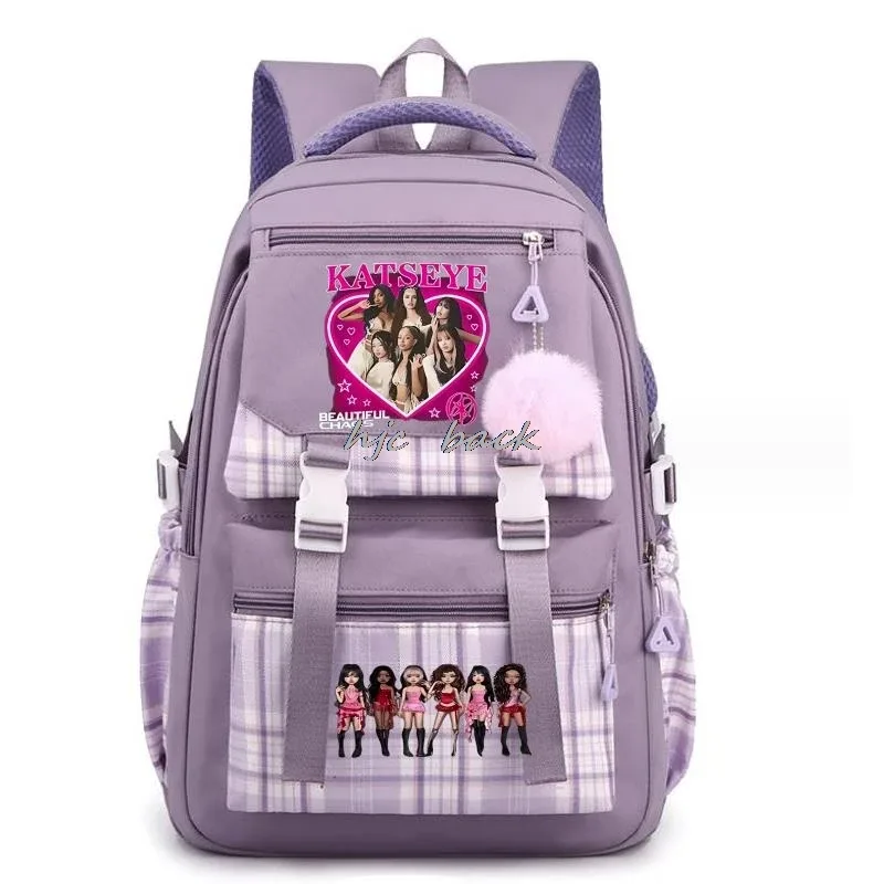 katseye chaud drôle impression sacs d'école adolescentes grande capacité en plein air voyage sac à dos multi-fonction dessin animé étudiants sac à dos