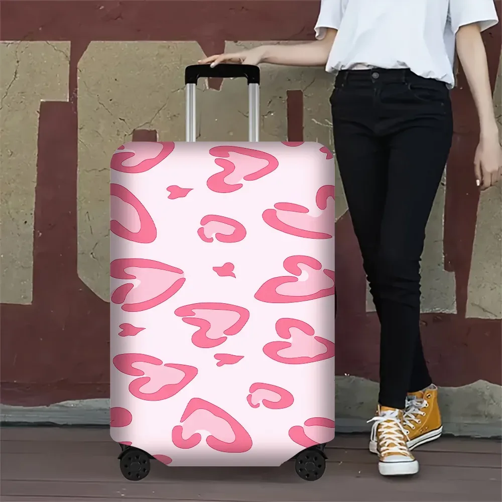 housse valise polyester motif coeurs roses blanc protection voyage accessoires anti poussière élastiques compact trajet longue durée