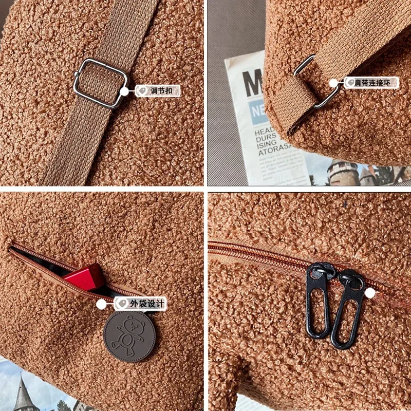 sac à dos en peluche, sac à dos mignon avec oreilles d'ours, sac parent-enfant, sac de transport de style décontracté de grande capacité