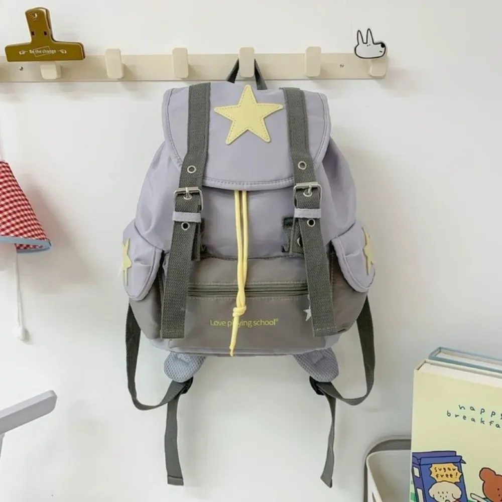 sac à dos lucky star mignon et spacieux, style coréen, multi-poches, sac à dos à cordon de serrage, sac d'école y2k en nylon, sac de randonnée et de camping pour étudiants