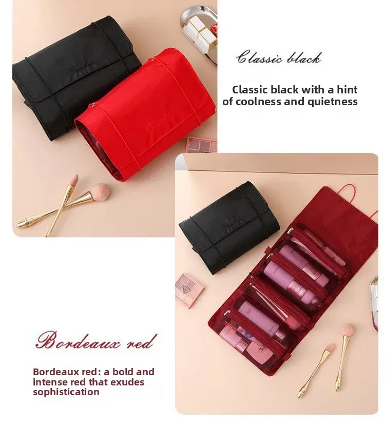 sac de maquillage pliable 4 en 1, grande capacité détachable, organiseur de cosmétiques et de produits de toilette portable avec poignée
