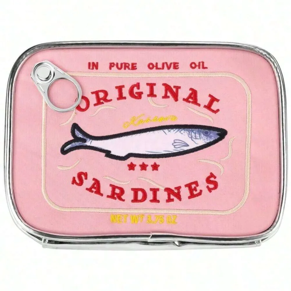 joivida 1 pièce trousse de maquillage en forme de boîte de conserve de sardines, petite pochette mignonne, trousse à crayons et cosmétiques, essentiels de voyage et de vacances pour femmes, adolescentes et jeunes filles