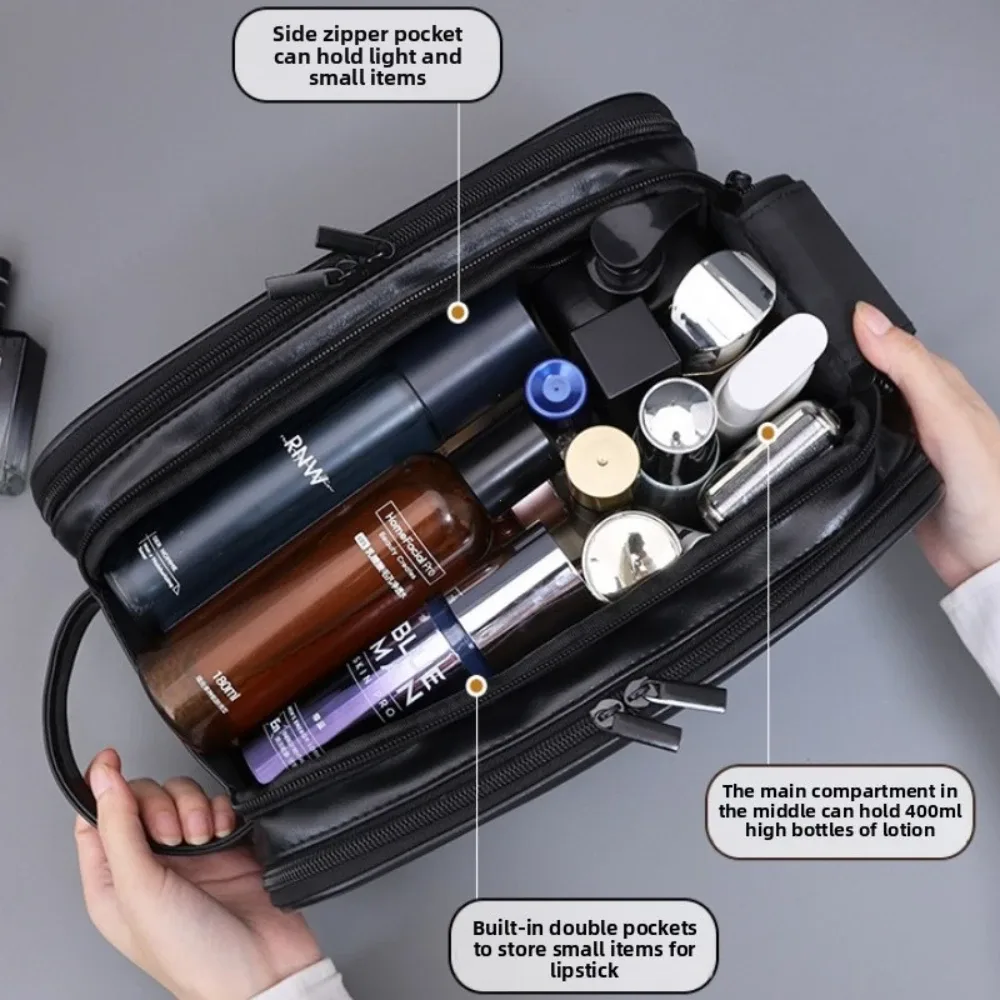 trousse de toilette multi-poches en pu pour femmes et hommes, sacs de maquillage essentiels de voyage, sac suspendu étanche, sac organisateur de lavage de cosmétiques