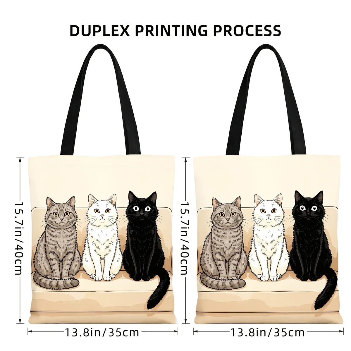 sac fourre-tout esthétique pour amoureux des chats, motif de trois chats sur un canapé, motif de dessin animé, sac à main en toile réutilisable de grande capacité pour femmes