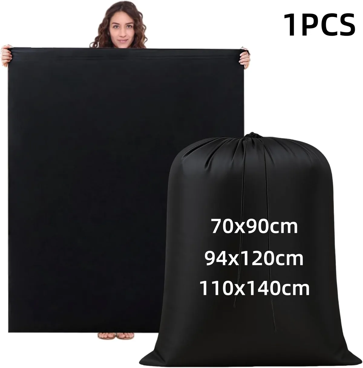 Sac de rangement à cordon en tissu Oxford de grande taille 94x120cm, adapté aux courses, aux vêtements, aux jouets, aux sacs anti-poussière et au rangement domestique (noir)