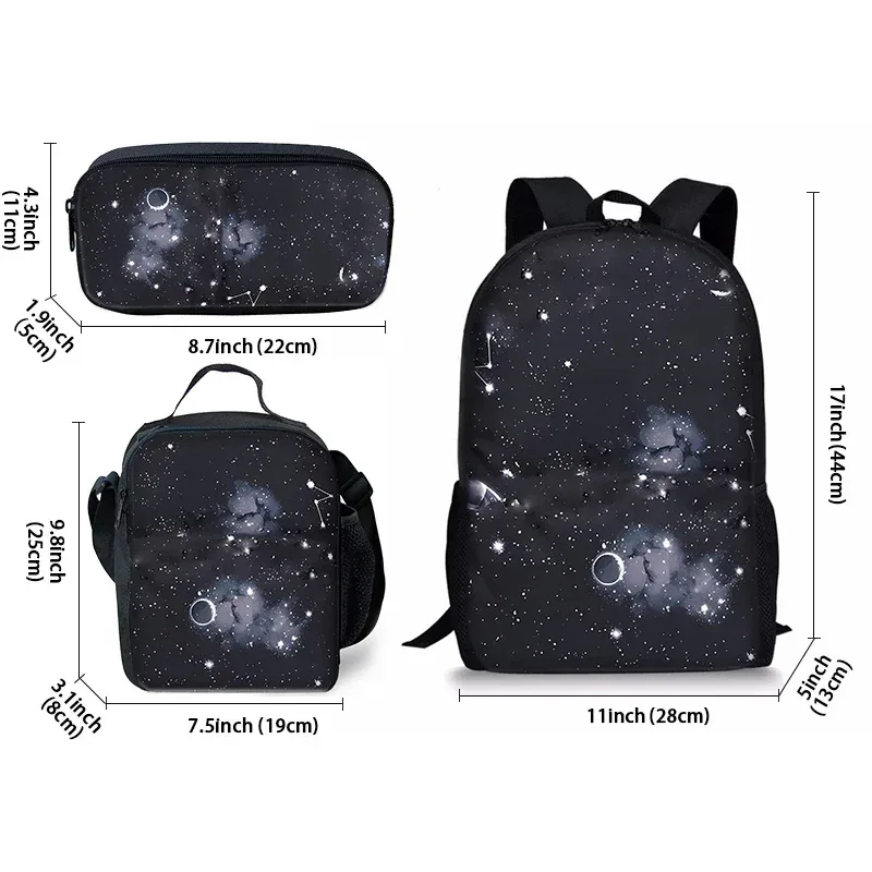 sac à dos scolaire 2d plat à motif de dessin animé pour enfants, ensemble de trois pièces « ciel étoilé cosmique », le cadeau idéal pour garçons et filles