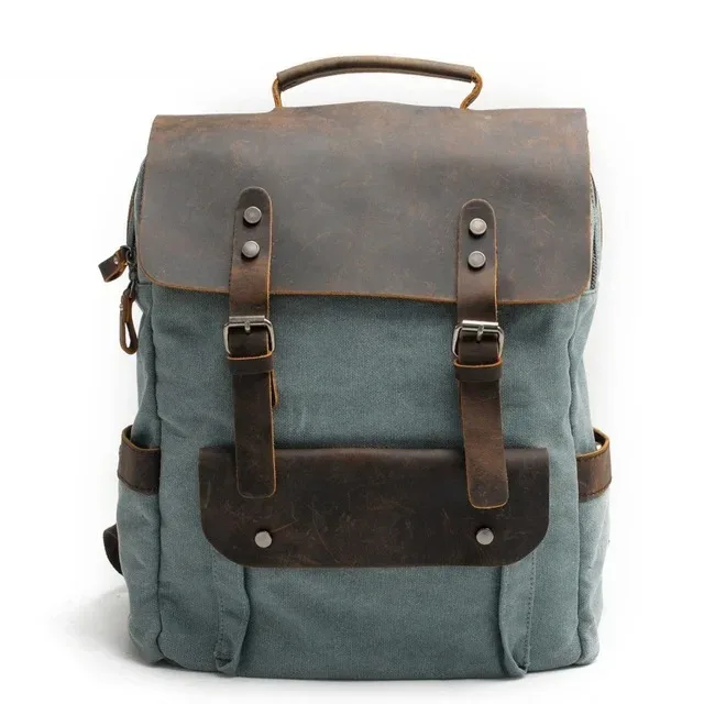 sac à dos pour ordinateur portable en toile cirée pour homme, sac à dos vintage en toile, sac d'école en cuir, sac de voyage neutre portable et résistant à l'usure