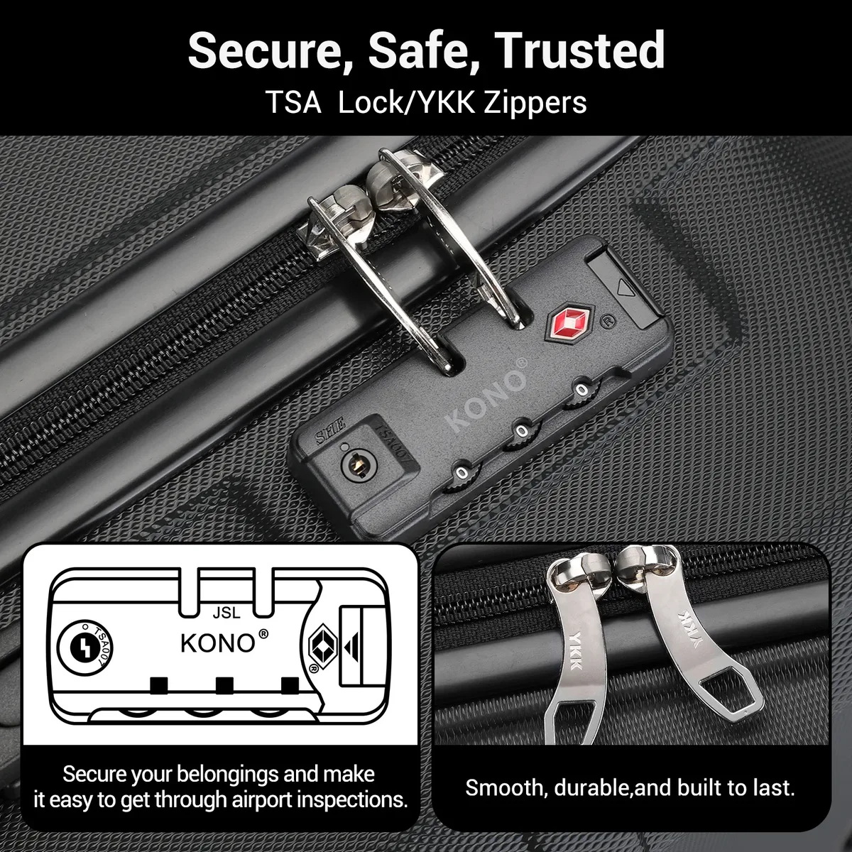 kono-serrure tsa, valise (m/l/xl) tono, étui rigide, chariots abs légers à roues jumelles