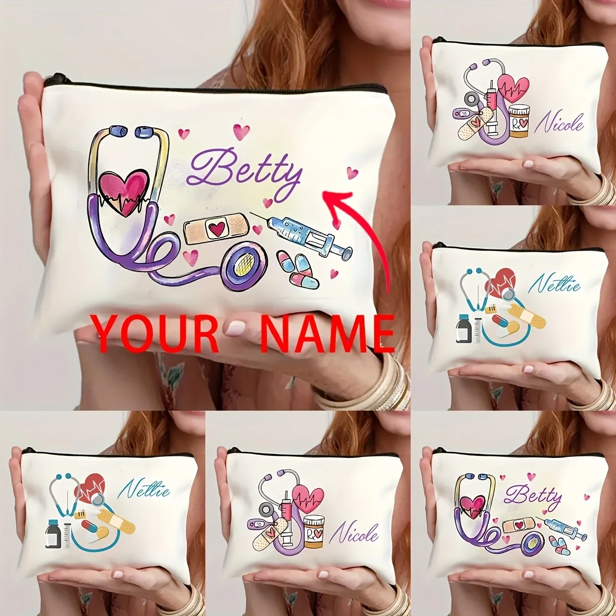 1 pièce trousse de maquillage personnalisable diy avec motif infirmière, cadeau créatif pour la journée des infirmières, meilleur cadeau pour les amis et les meilleures amies