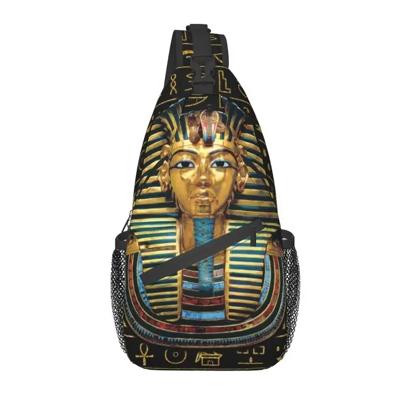 cool prairie gold pharaoh egyptian king tut sling crossbody sac à dos pour homme, hiéroglyphique égyptien initié, sacs de poitrine pour la randonnée