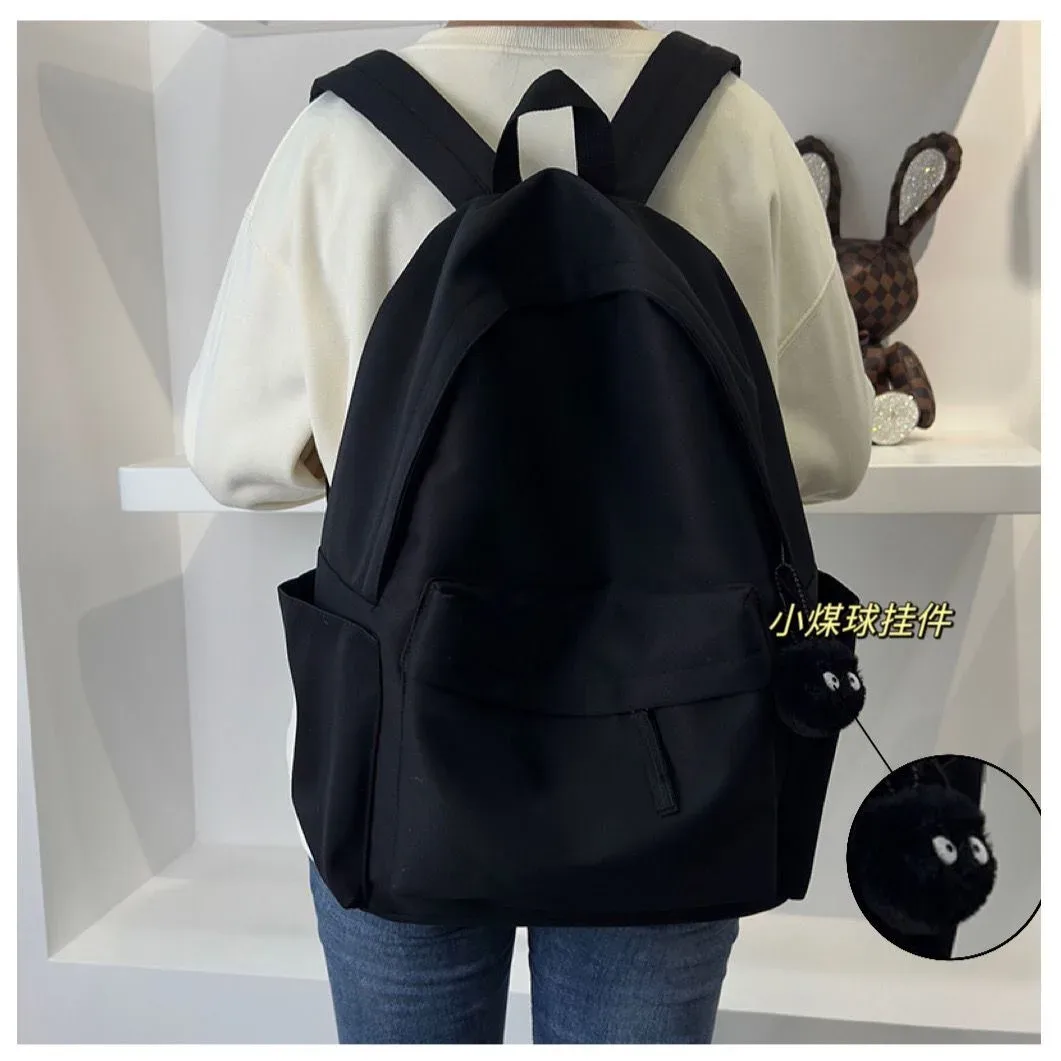 sac à dos de style minimaliste japonais, grande capacité, couleur unie, double bandoulière, pour étudiantes et lycéennes