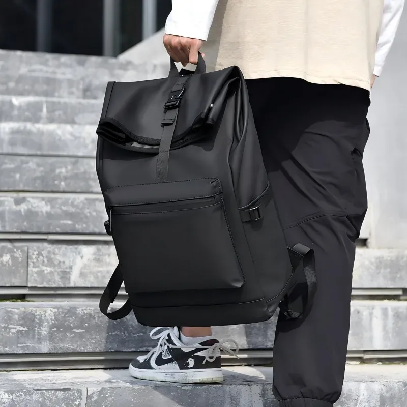 sac à dos de grande capacité – sac de voyage et de banlieue élégant noir uni avec bretelles réglables, plusieurs compartiments, sac à dos de voyage