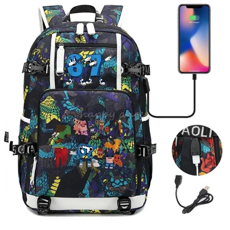 nouveau voler un cerveau imprimer usb garçons 67 six sept livre sacs grande capacité adolescents cartables femmes hommes ordinateur portable voyage sac à dos