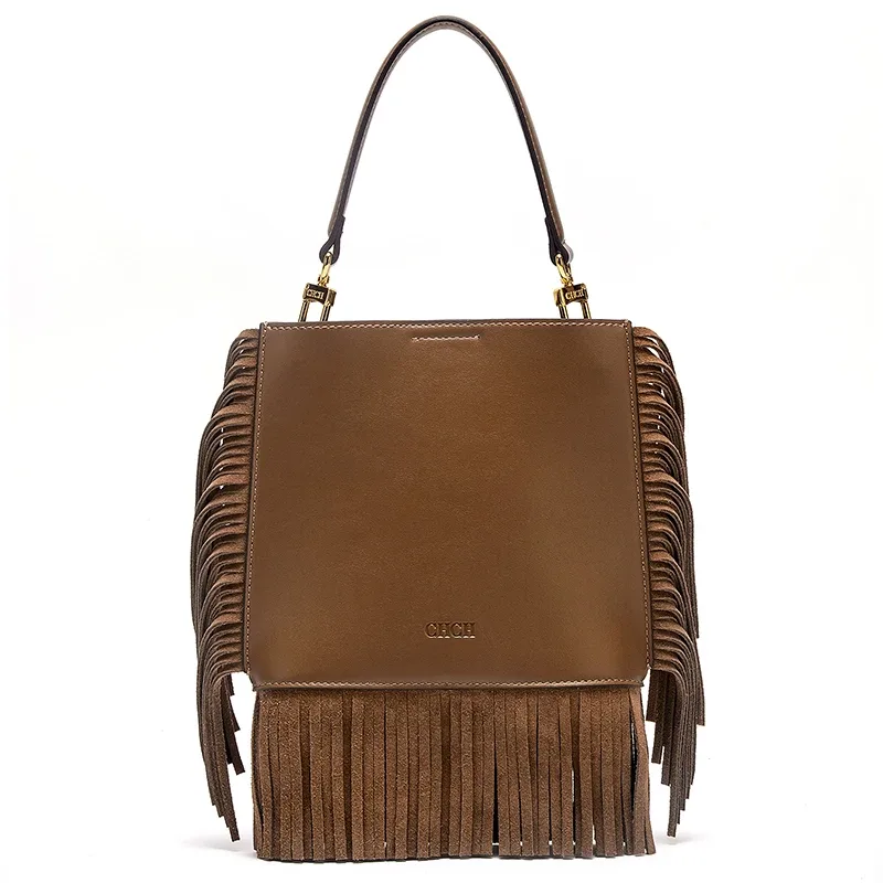 sac à main chch pour femme, nouvelle collection été 2026, sac rétro à pompons, sac de téléphone couleur chocolat 19*0.45*18cm