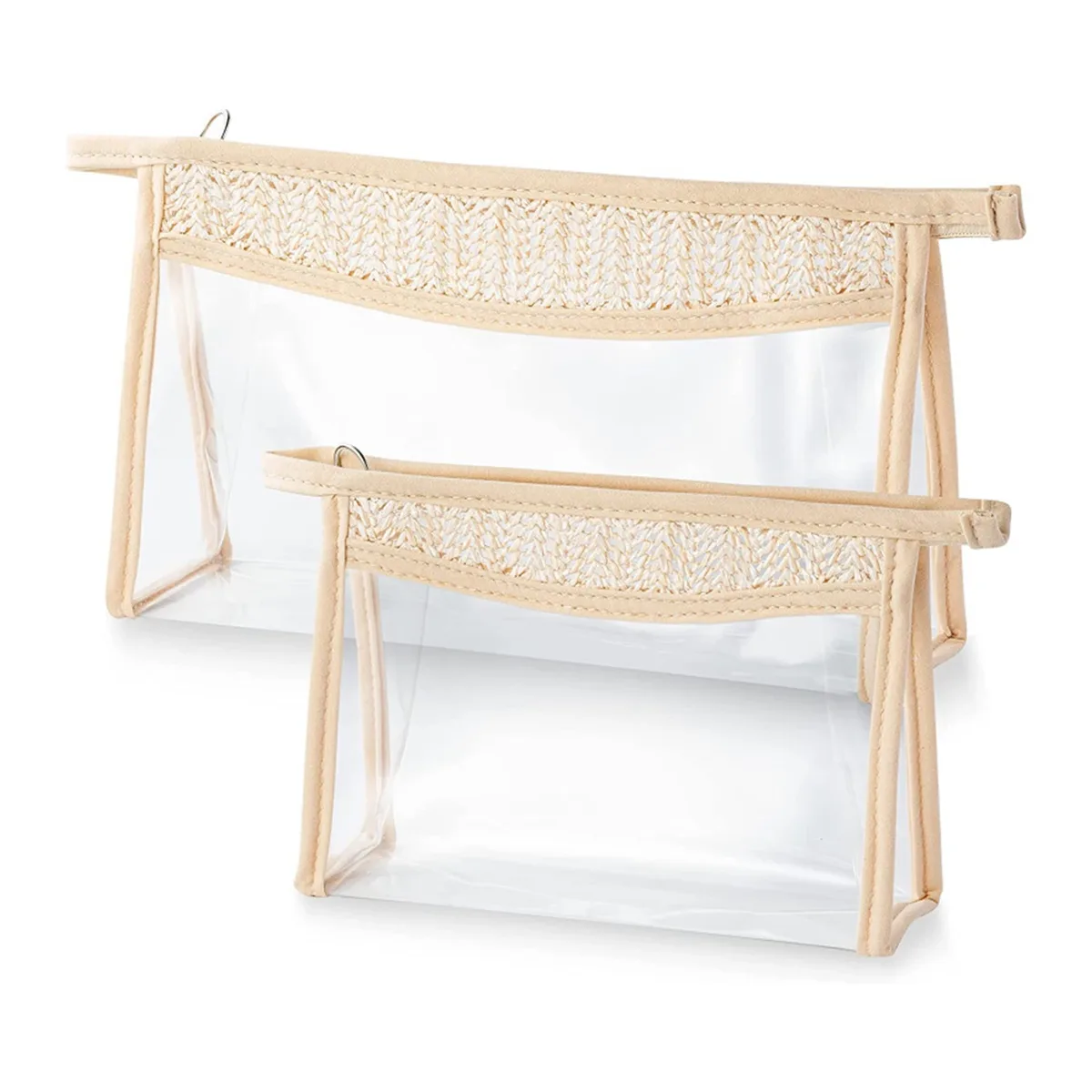 sac de toilette transparent portable, imperméable, élégant, en paille tressée, organiseur de maquillage de voyage, trousse de maquillage pour femmes