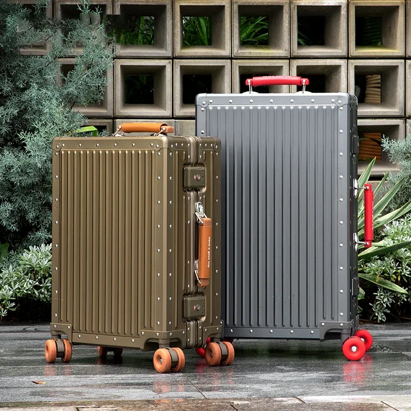 valise en aluminium hot metal, 20/24 pouces, 100% alliage aluminium-magnésium, couleurs contrastées, valise cabine à roulettes, serrure tsa