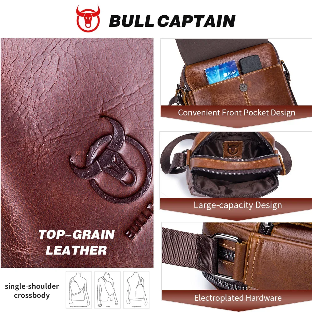 bullcaptain – sac messager en cuir pour hommes, sacs à bandoulière d'affaires adaptés pour ipad de 7.9 pouces, mini sacs à bandoulière de haute qualité