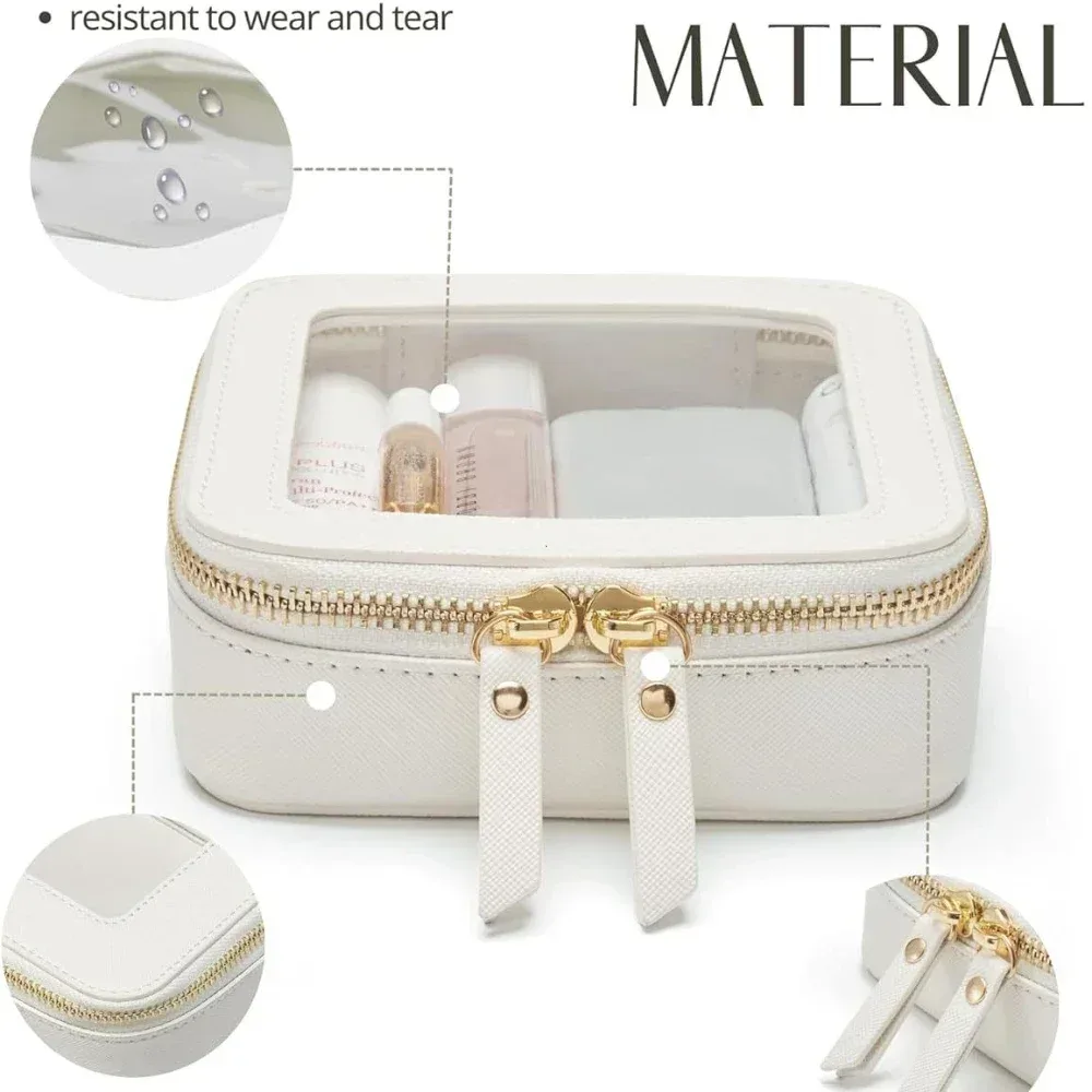 mini trousse de maquillage transparente en faux cuir pu saffiano végétalien, jolie petite fenêtre visible, rangement de rouges à lèvres, étui à cosmétiques pour pochette à main
