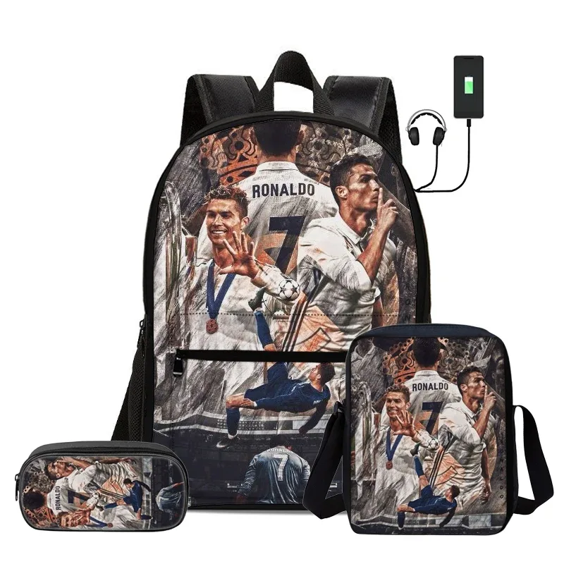 sac dos nylon motifs football noirs couleurs vivaces bandoulière arquée interface usb usage voyage