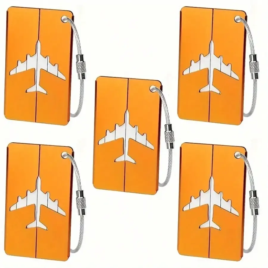 étiquette de bagage en aluminium étanche, motif avion minimaliste avec anneau en acier inoxydable, porte-passe d'embarquement, porte-carte d'identité de voyage