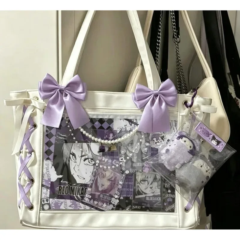 nouveau sac ita japonais mignon et élégant avec ruban, sacs à main transparents pour filles lolita, sacs fourre-tout tendance de grande capacité, sacs à bandoulière esthétiques
