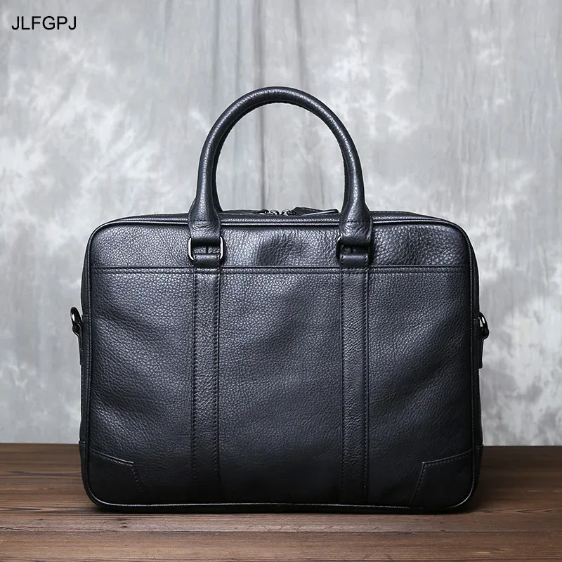 sac à main rétro en cuir véritable pour hommes, mallette messager horizontale de grande capacité, sac d'ordinateur d'affaires en cuir de vache à première couche