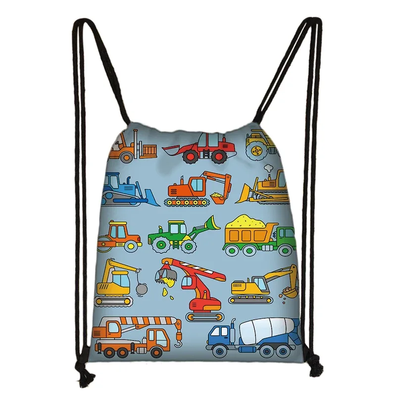 sacs à dos en toile de véhicule d'ingénierie pour adolescents, sac de rangement portable, impression de camion de pompier ebtractor cartoon, proximité wstring