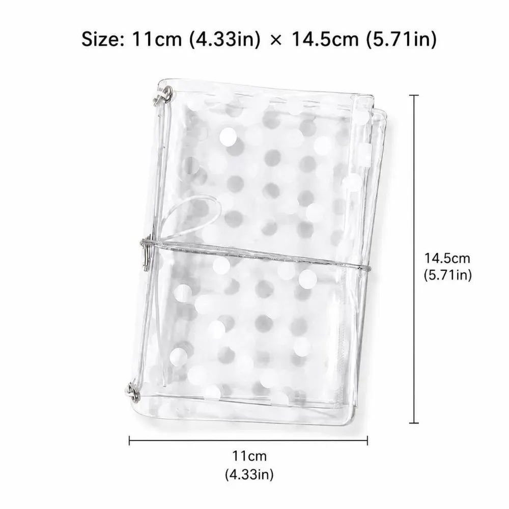couverture de carnet en pvc durable tn, imprimé à pois, avec poche zippée, couverture de journal, porte-passeport transparent