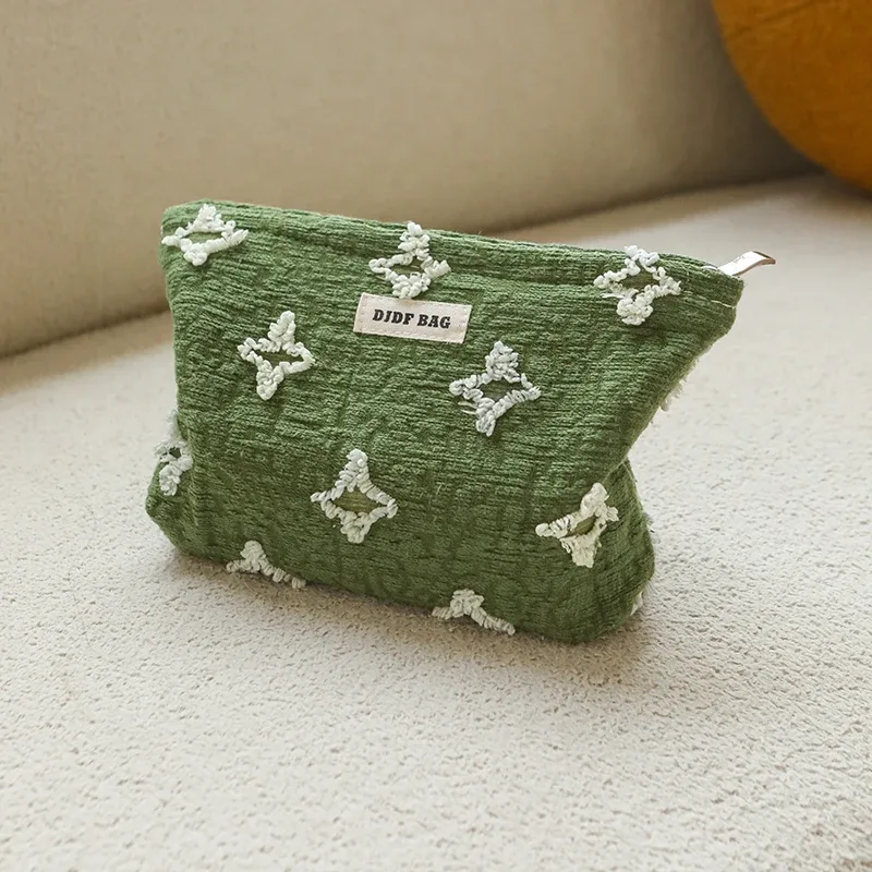 trousse de maquillage pour femmes, sac de rangement de rouge à lèvres cosmétique de grande capacité en fourrure verte, trousse de toilette de voyage, pochette pratique pratique