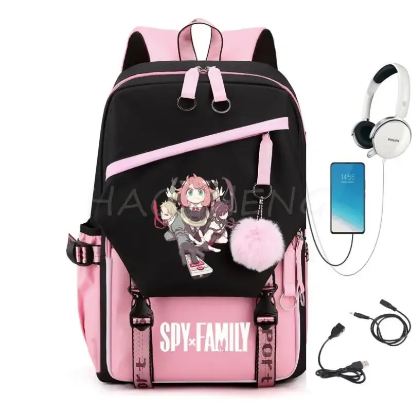 sac à dos familial éventuelles y x pour adolescents, charge usb, rose, voyage, sac à dos en toile pour étudiants, anya forger, cartables pour garçons et filles