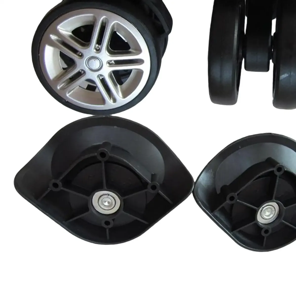 roues rechange bagages nylon noires pivotantes muettes diamètre cinquante huit millimètres usage voyage reparation accessoires