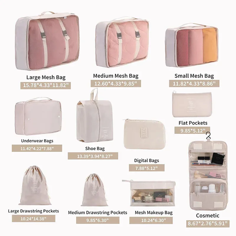 organisateur voyage polyester visibilité sac compresseur vêtements accessoires beige rose pâle léger résistant transport