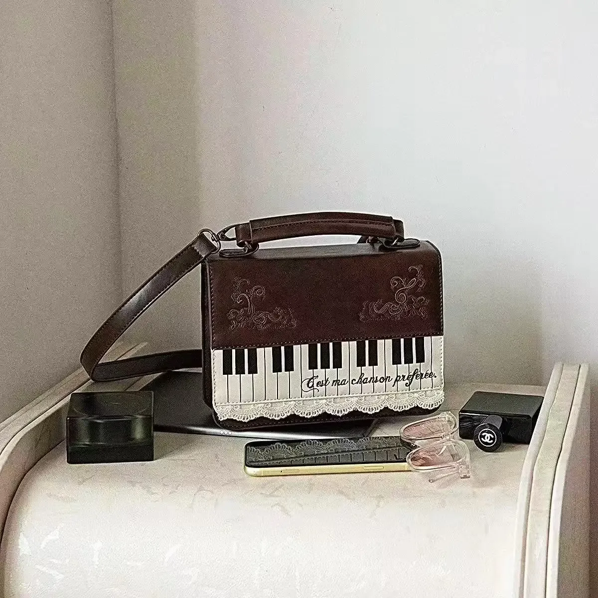 piano marron carré sac de messager sac à dos femmes harajuku vintage poignée sacs à bandoulière dames fée noyau esthétique sac à main 2025
